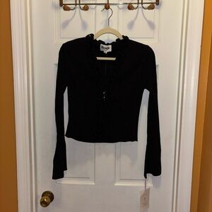 NWT Rouje Black Ruffled Gegene Noir Long-Sleeve Cardigan Top